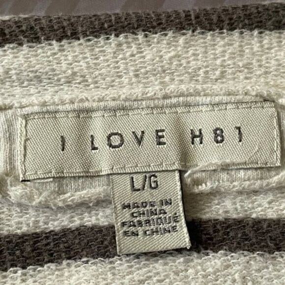 I love H81 Sweatshirt Women's Size Large Black & White Strips Large - Picture 2 of 5
